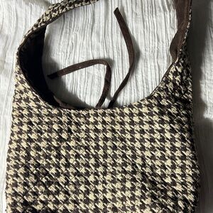 Houndstooth Pattern Brown & Cream Shoulder Bag